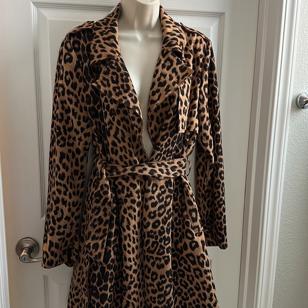 Suede leopard trench coat
